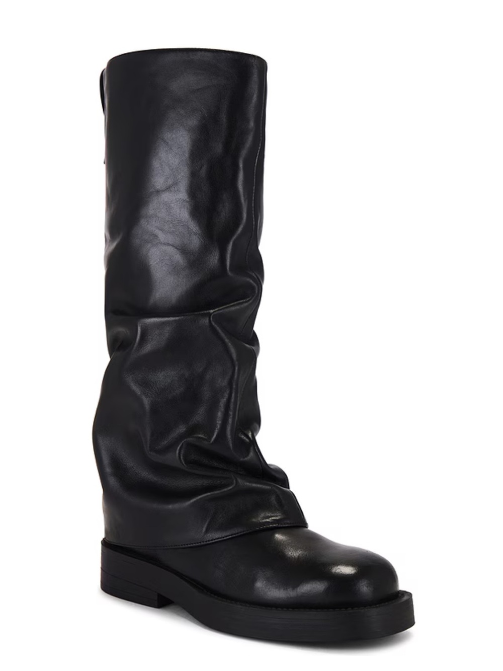 Schutz Keira Up Boots Black scrunch knee high moto Revolve $338 Sz 6